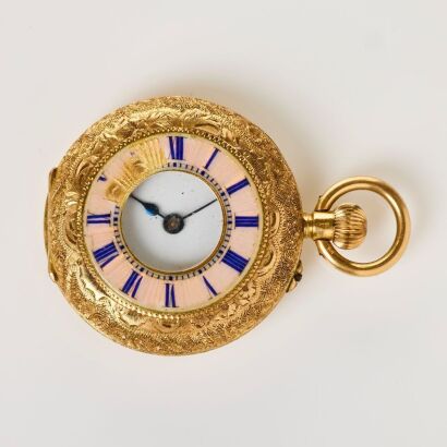 18ct Yellow Gold, 33mm Ladies Half Hunter Fob Watch, circa C20th