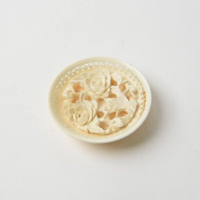 A Chinese Bone Carved Peony Dish Ornament