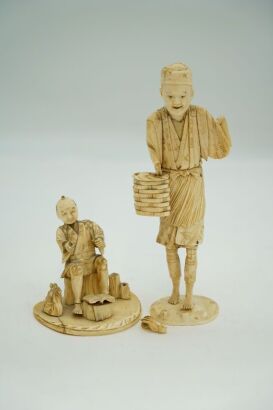 Two Japanese Meiji Period Ivory Figures Ornaments