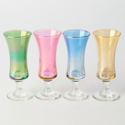 A Set of Four Antique multi-coloured Liqueur Glasses
