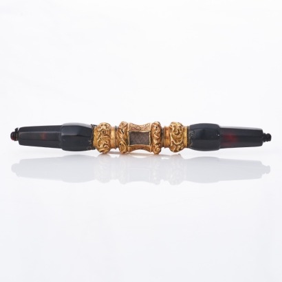 Antique, Victorian, 15ct Yellow Gold, Jet Mourning Brooch