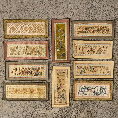 A Set of Ten Mid 20th Century Chinese Embroidered 'Bird and Flower' Pieces