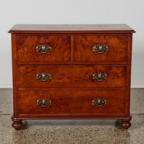 A Mahogany and Walnut Georgian Style Bachelor's Four Drawer