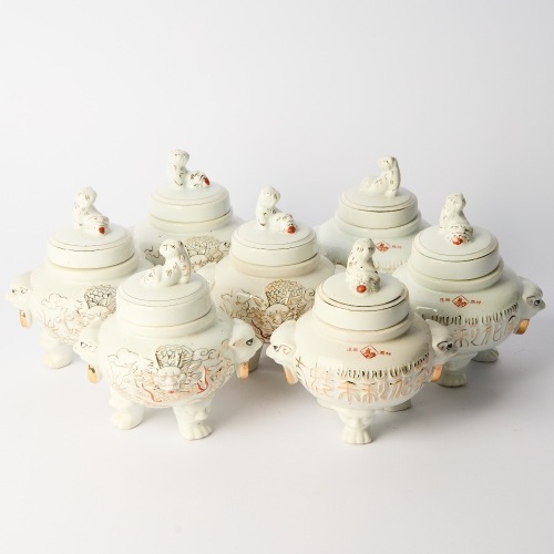 Seven Porcelain Jars with Fou Lions