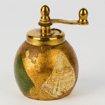 A Vintage Florentine Hand Painted Pepper Grinder with Brass Hand Crank