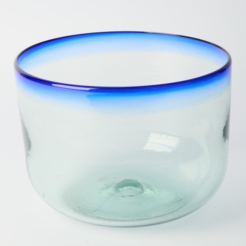 A Hand Cast Large Glass Bowl with Blue