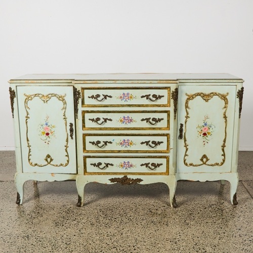 A Green Hand Painted French Side Board