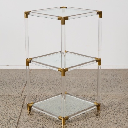 A Lucite and Brass Display Table