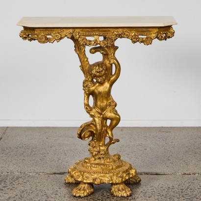 A Gold Cherub Hall Table with Marble Top