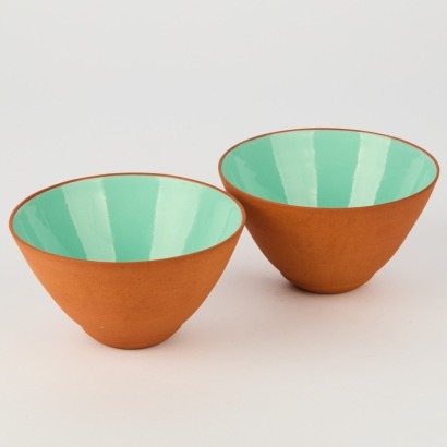A Pair of Teracotta Bowls with Glazed Interior
