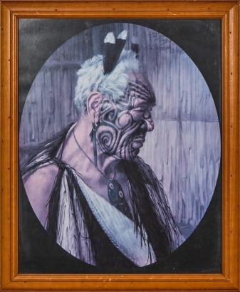 A Framed Print of Wharekauri Tahuna By Charles F Goldie