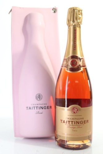 (1) NV Taittinger Brut Prestige Rose in Pink Insulated Gift Sleeve, Champagne, Circa. Early 2010's (GB)