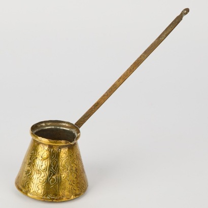 An Engraved Antique Brass Turkish Cezve Coffee Pot