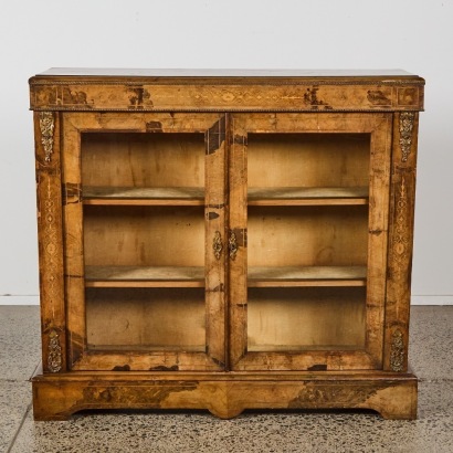 A Victorian Figured Burr Walnut And Marquetry Twin Pier Cabinet c.1870