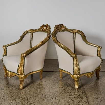 A Pair of Antique Louis XV Giltwood Armchairs