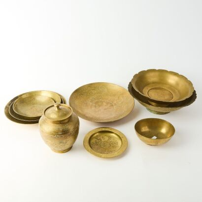 A Group of Ten Chinese Engraved Bronze Items