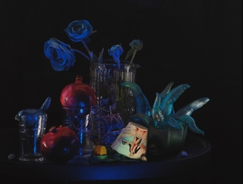 FIONA PARDINGTON Still Life with Two Pomegranates, Captain Cook Teacup and a Bowl of Ihumoana, Ripiro Beach