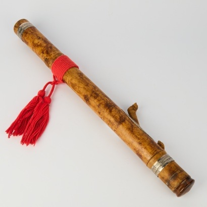 A Chinese silver inlaid bamboo hookah
