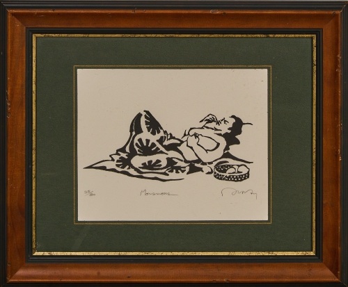 A Framed "Moemoea" Woodblock Print by Iosua To'afa