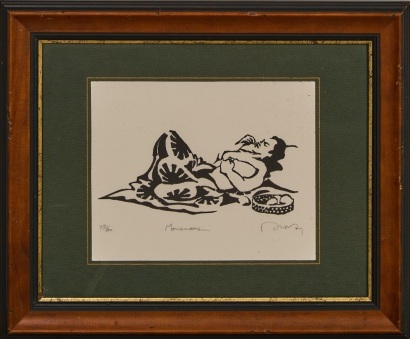 A Framed "Moemoea" Woodblock Print by Iosua To'afa