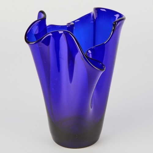 A Mid-Century Cobalt blue Glass Handkerchief Vase