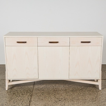 A New Zealand-Made Whitewashed Ash Sideboard with Sculptural Trestle Base