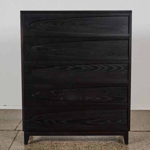 An Ebonised-Ash Contour Five Drawer Tallboy