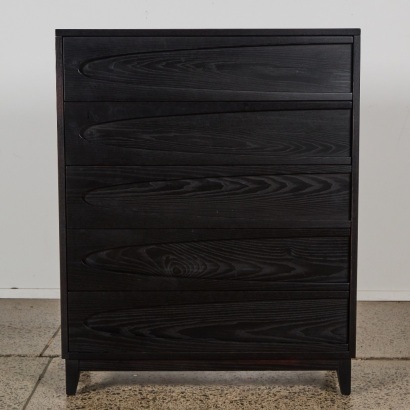 An Ebonised-Ash Contour Five Drawer Tallboy