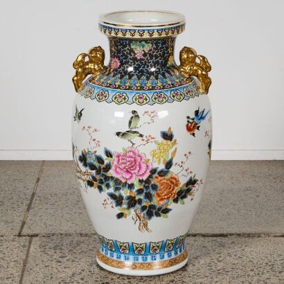 A Chinese Early 20th Century Large Painted Vase with Bird-and-Flower Decoration