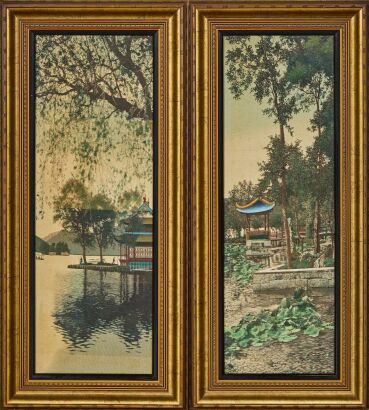 A Pair of Chinese 20th Century Landscape Tapestry Pictures