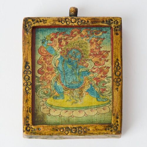 A Chinese Qing Dynasty Small Thangka of Vajrakila with Gilt Lacquer Frame