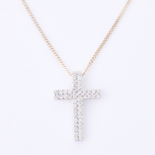 9ct White Gold, Modern, 0.50ct Diamond Set Cross on 45cm, Sterling Silver Chain