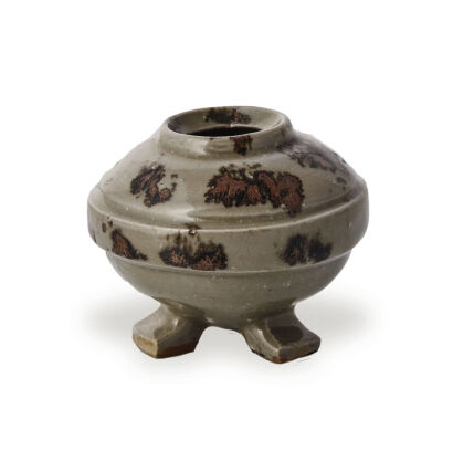 A Chinese Yuan Dynasty Longquan Celadon Spotted Tripod Incense Burner