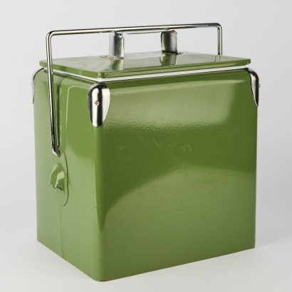 A Green Metal Chilly Bin Drinks Cooler