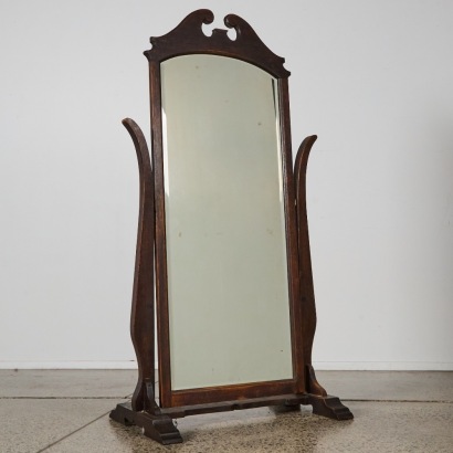 An Oak Cheval Antique Mirror