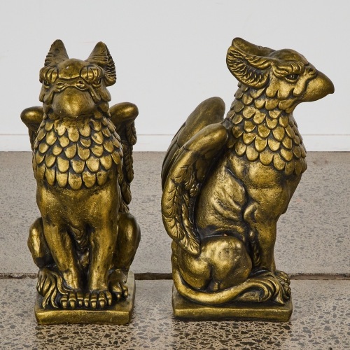 A Pair of Painted Concrete Gryphons