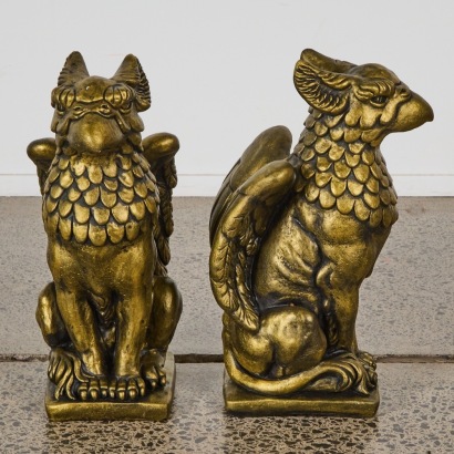 A Pair of Painted Concrete Gryphons
