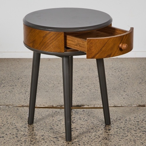 A Mid-Century Modern Style Circular Side Table with Drawer