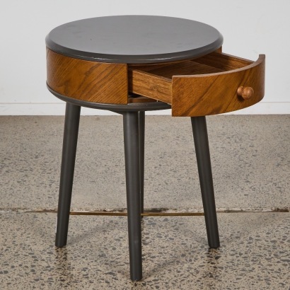 A Mid-Century Modern Style Circular Side Table with Drawer