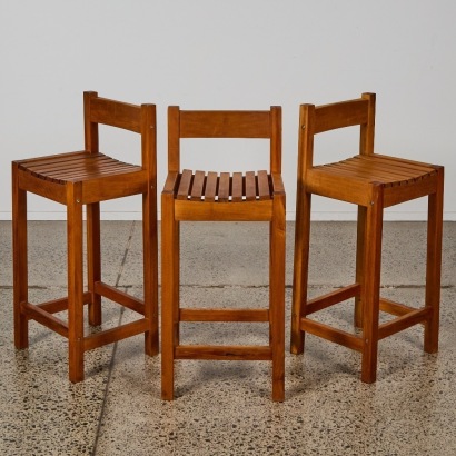 A Set of Three Solid Rimu Bar Stools
