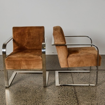A Pair of Ralph Lauren 'Modern Penthouse' Chrome and Suede Chairs