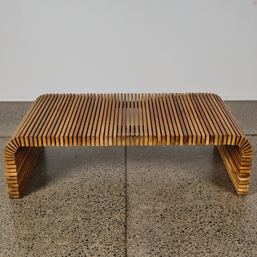 A Large Heavy Wooden Waterfall Coffee Table