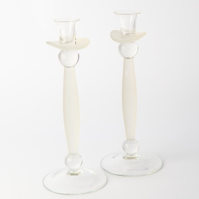 A Set of Two Vintage Handmade Crystal Candlesticks
