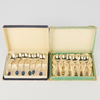 Two Sets of Sterling Silver and Paua Teaspoons, 12 Total