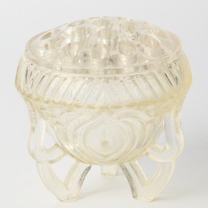 An Art Deco Cut Glass Rose Bowl with Frog