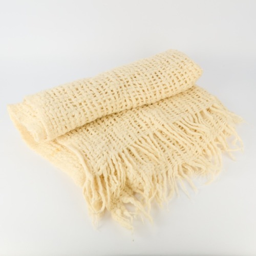 A Cream Wool Hand Knit Blanket