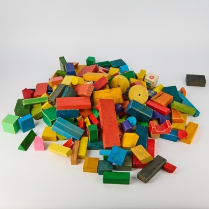A Box of Vintage Wooden Children's Building Blocks