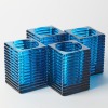 Set of Four Heavy Square Blue Glass Candle Holders