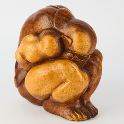 A Vintage Hand-Carved Weeping Buddha Figure