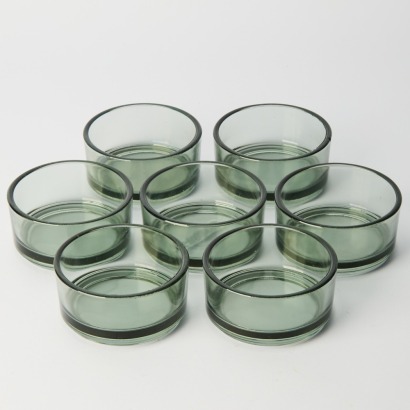 A set of seven Mid-century Smoked Glass Brulee Dishes